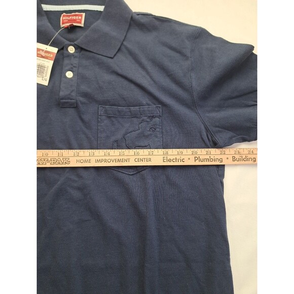 Vtg Y2k 2002 Navy Blue Mens Polo Hilfiger Pocket Crest Red Label Large Prep - Picture 7 of 11